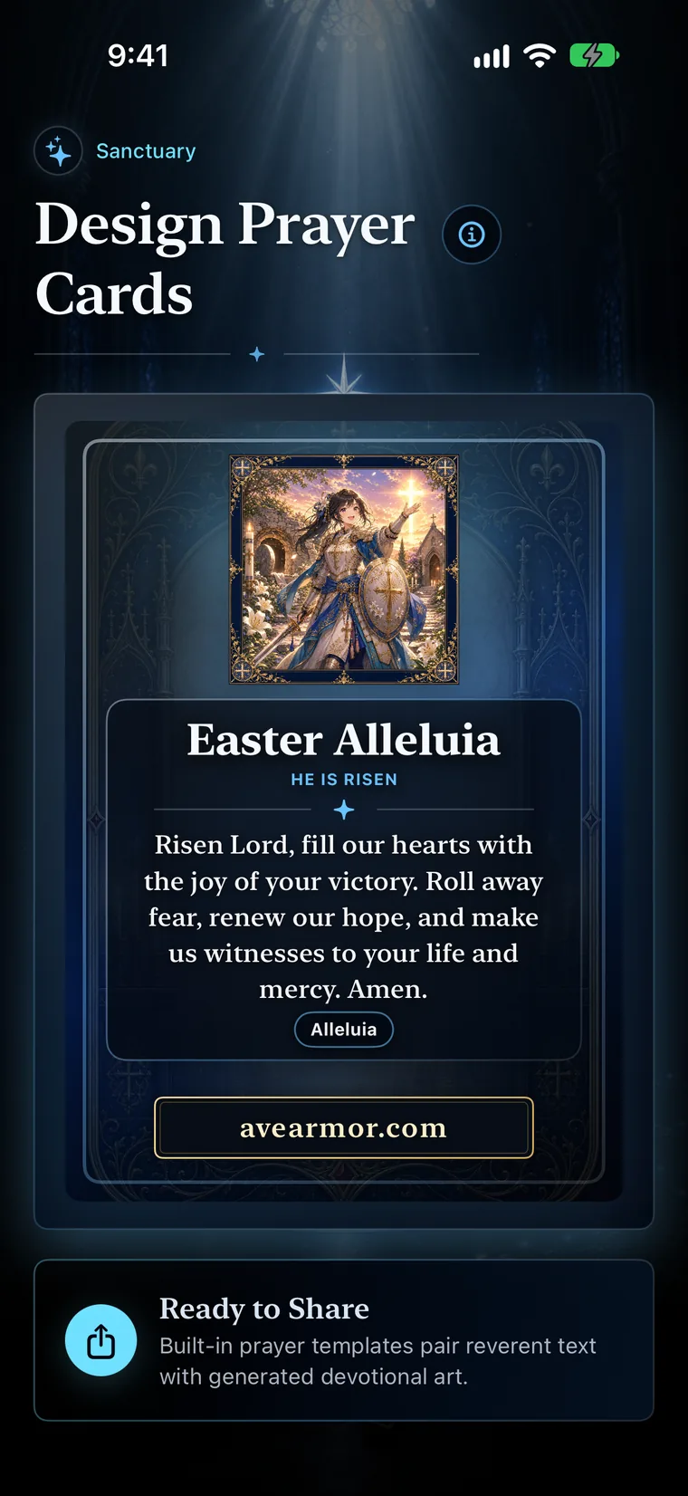 Ave Armor prayer card preview