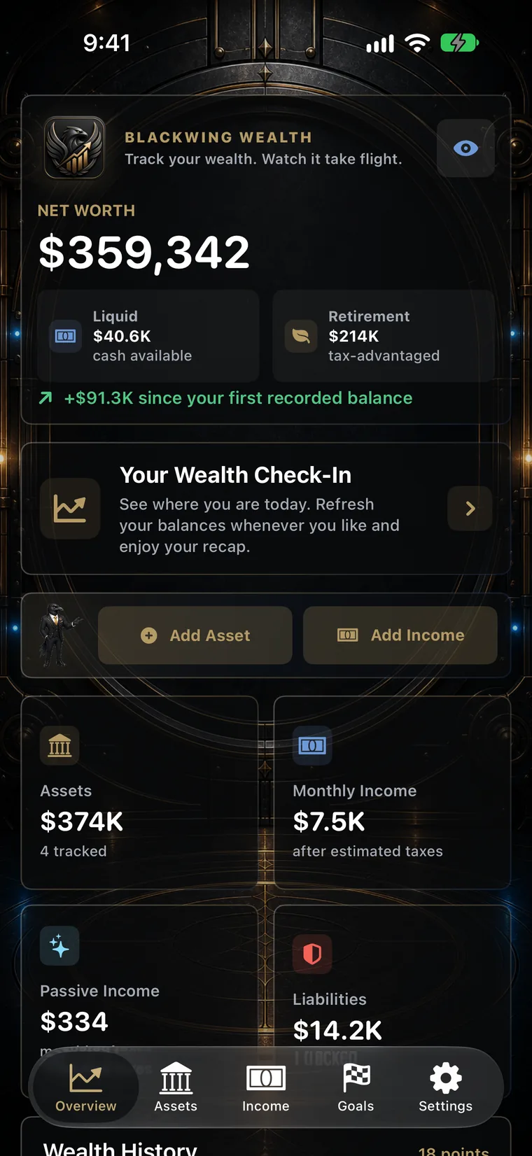 Blackwing Wealth app screen
